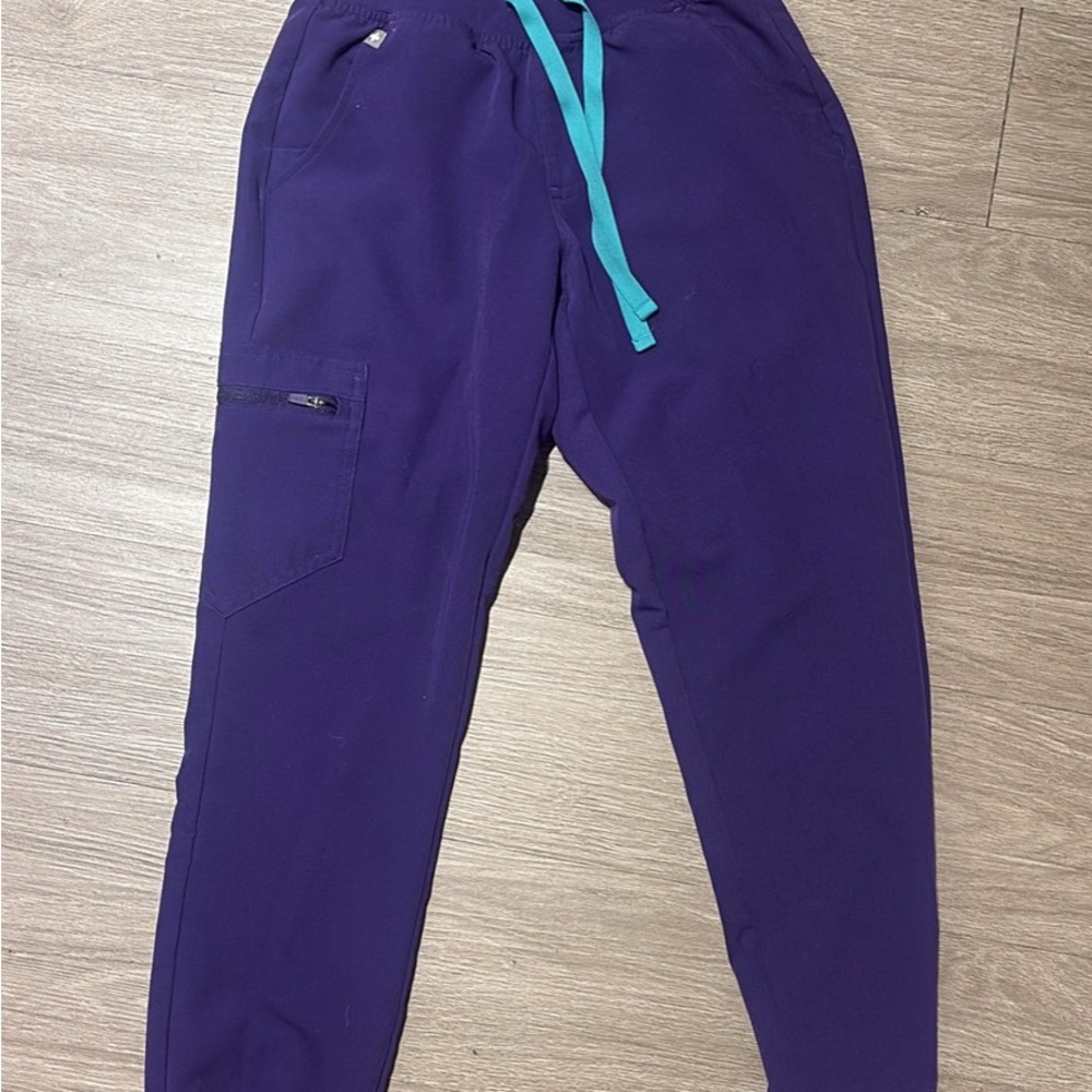 Figs Purple Jogger Pants with Teal Drawstring